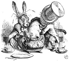 The Mad Hatter stuffing a teapot